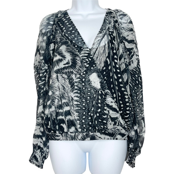 New All Saints Wrap Blouse Womens 2 Top Feather Blue Fara Stretto Surplice Sheer - Picture 2 of 7